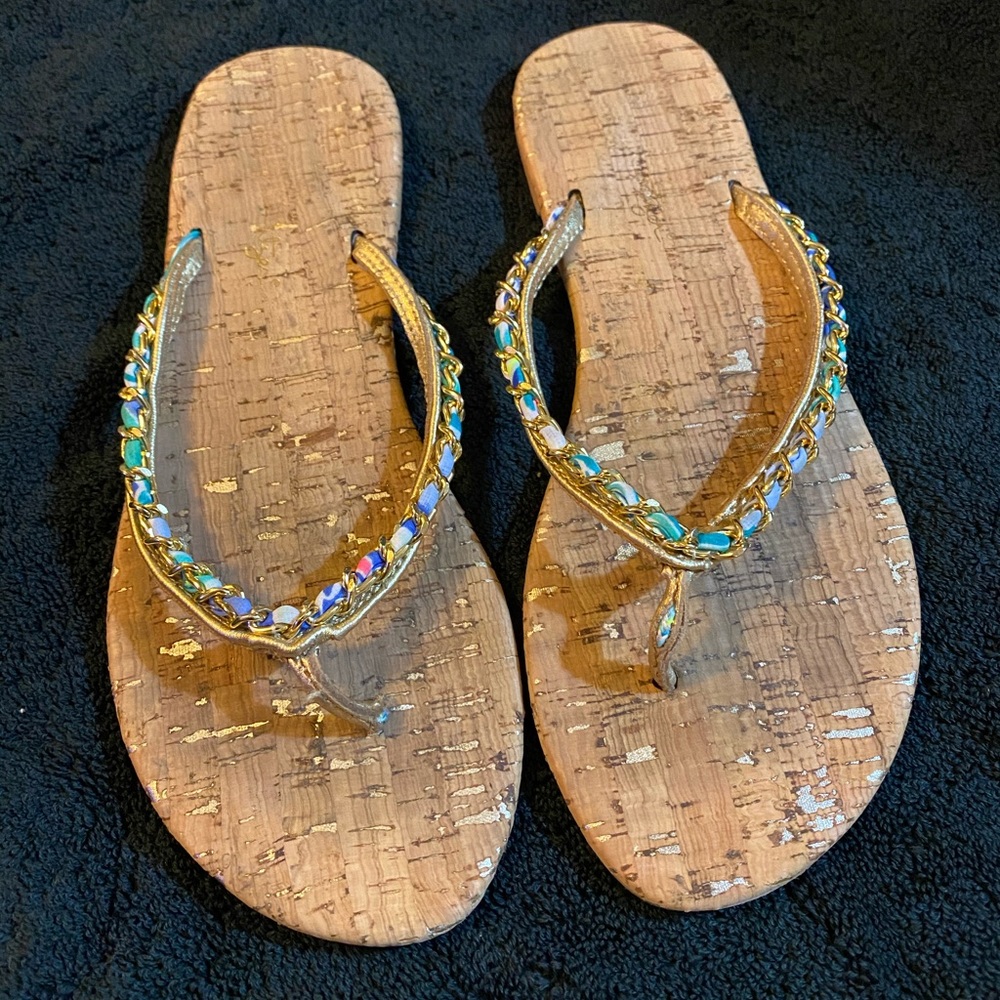 Lilly Pulitzer Cork Sole Multi-Colored Flip Flops